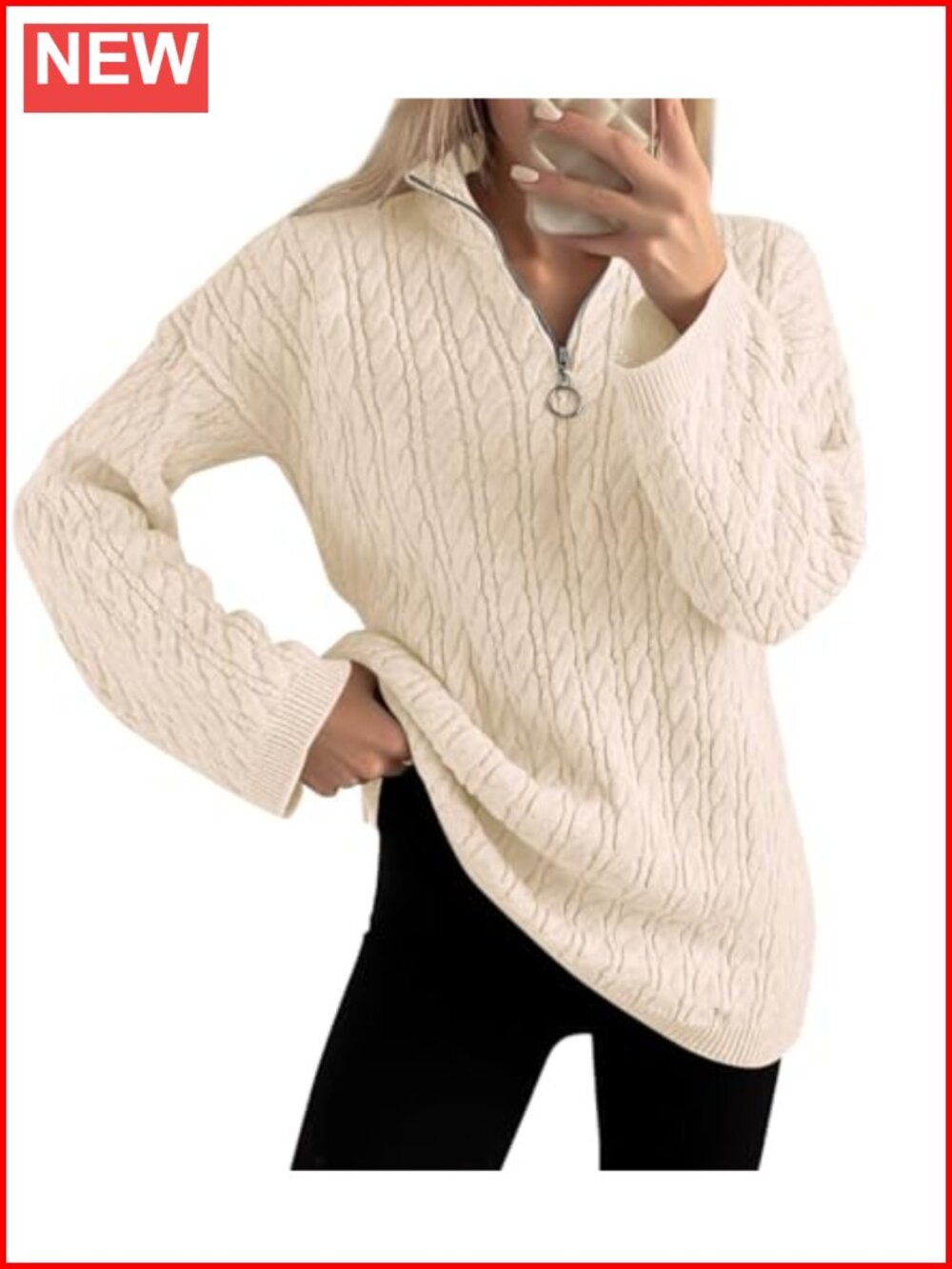 Cable Knit Half Zip Oversized Pullover Sweater Women Fall